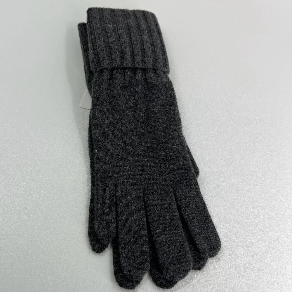 Theory Long Ribbed Gloves Women One Size Soft Cashmere Knit Winter Charcoal Gray